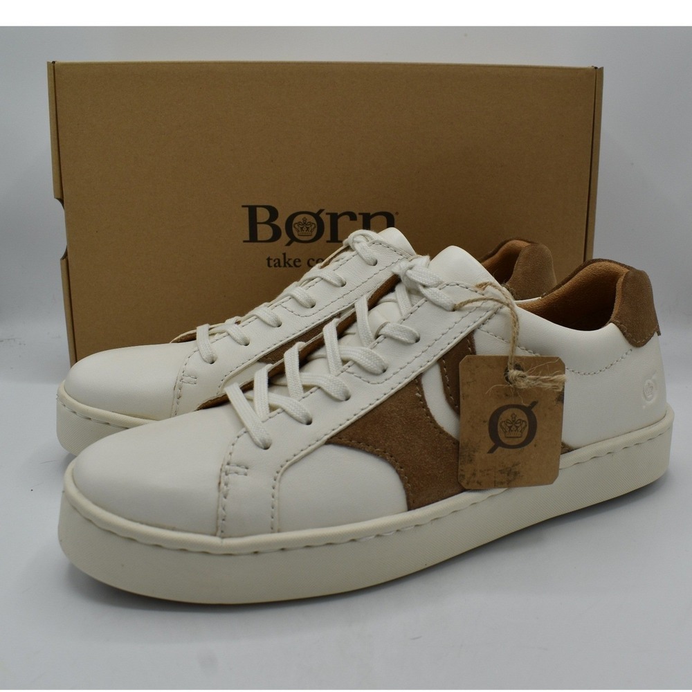 Born Beck Tie Sneakers Mens Size 11 White Taupe Leather Suede NWB